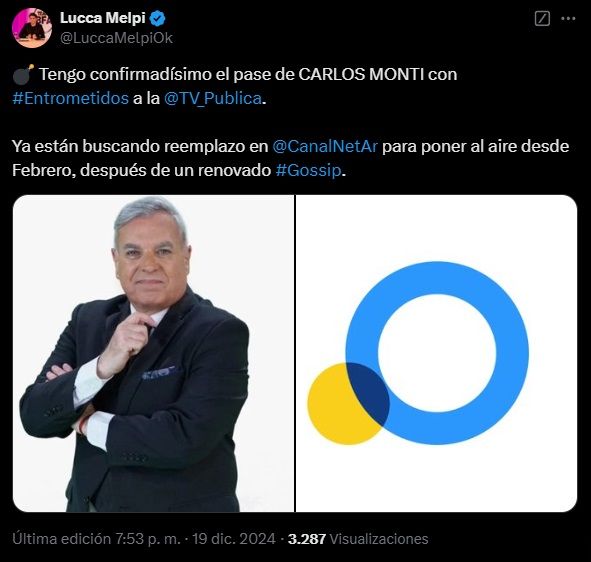 Carlos Monti pasará de Net TV a la TV Pública