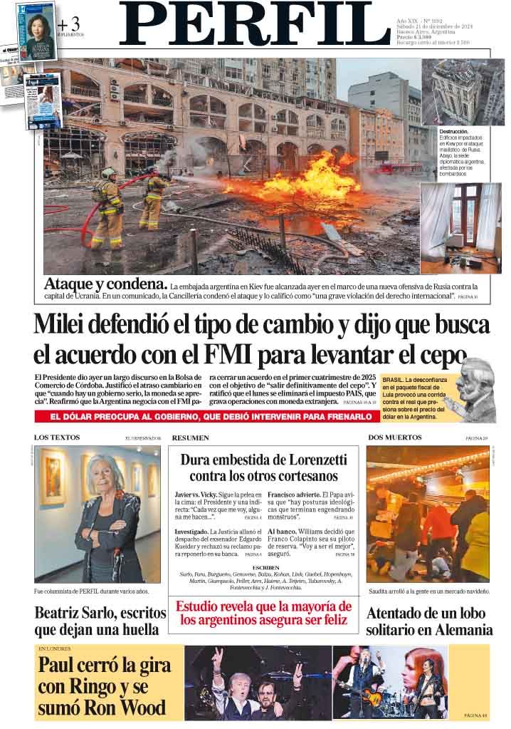 La tapa del Diario PERFIL del sábado 21 de diciembre de 2024