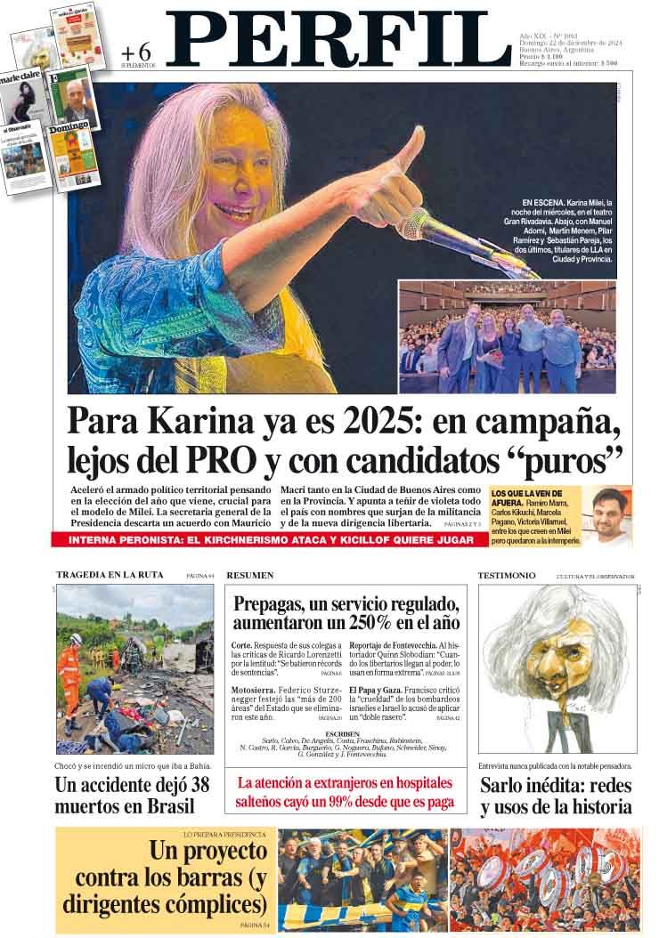 La tapa del Diario PERFIL del domingo 22 de diciembre de 2024.