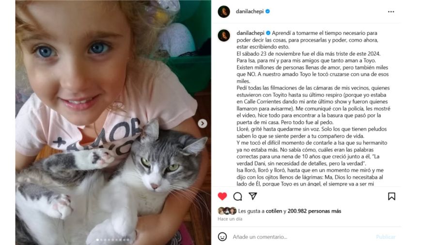 El desconsuelo de Dani La Chepi y su hija por la muerte de su gato