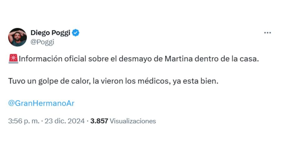 Por qué se desmayó Martina Pereyra en Gran Hermano