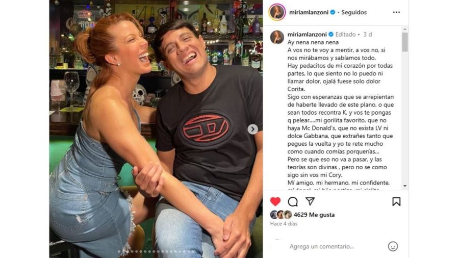 El dolor de Miriam Lanzoni por la muerte de Cory