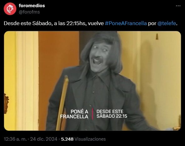 Poné a Francella regresa a Telefe