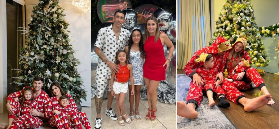 Dibu Martínez, Ángel Di María y Cuti Romero junto a sus familias