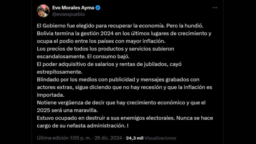 Tweet Evo Morales contra gobierno