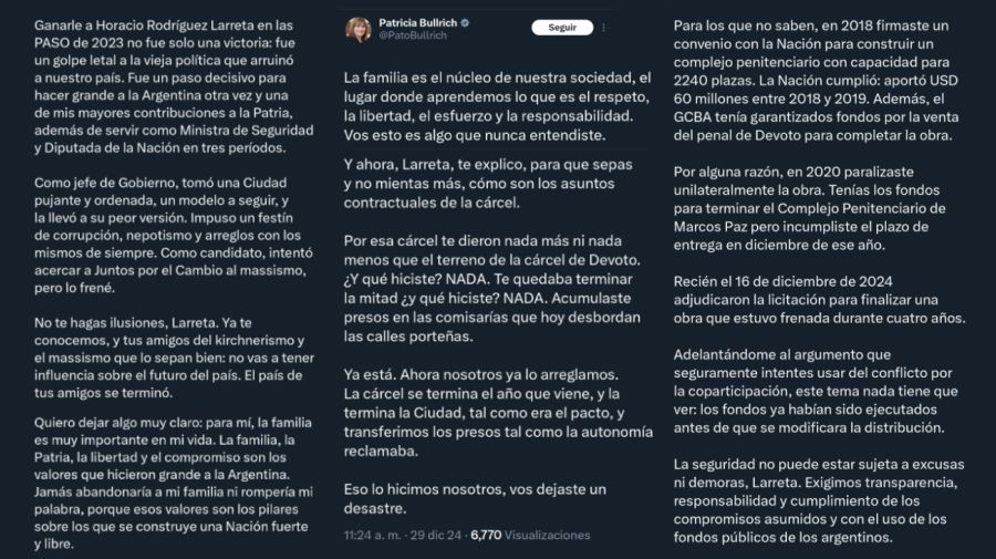 Tweets de Patricia Bullrich y Rodríguez Larreta