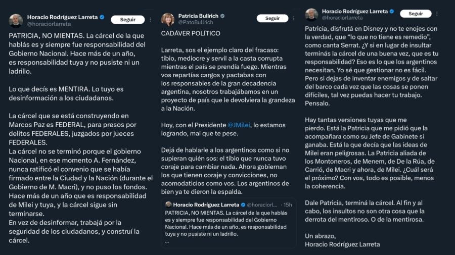 Tweets de Patricia Bullrich y Rodríguez Larreta