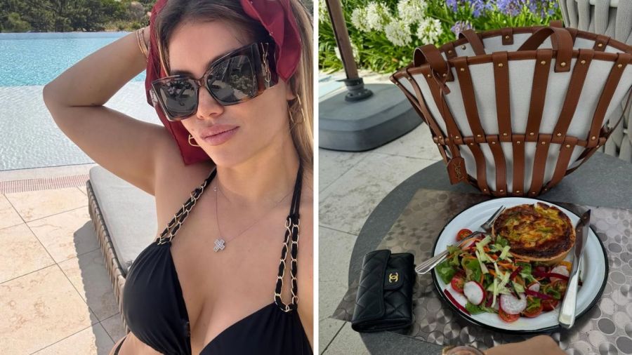 Wanda Nara lució también una bikini negra con cadenas y un bolso blanco Yves Saint Laurent