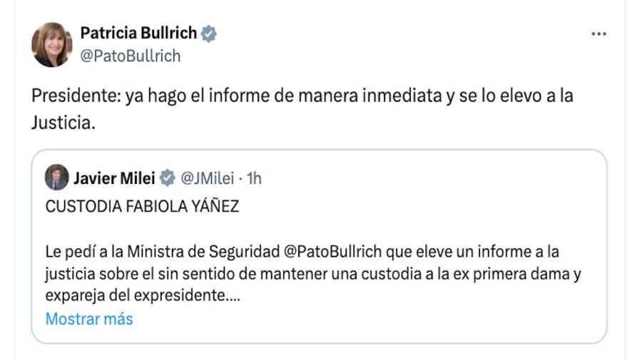 Javier Milei Patricia Bullrich Tweet 20250102