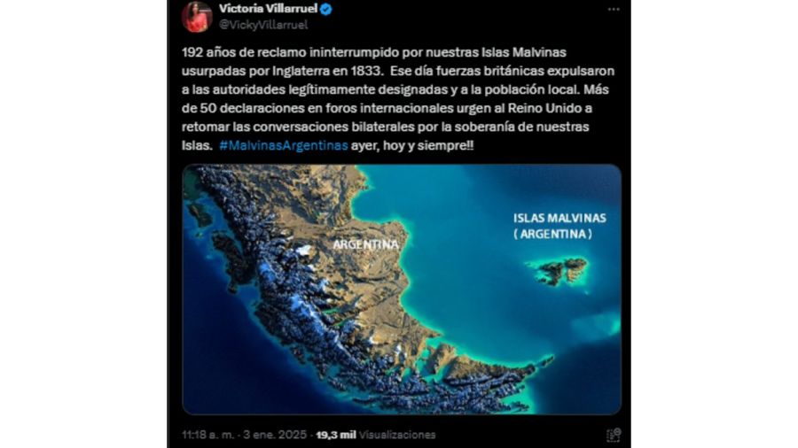 Mensaje de Victoria Villarruel por el reclamo por Malvinas 20240103