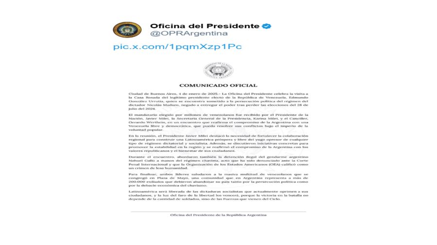 20240104 Comunicado de la Oficina del Presidente sobre la visita de Edmundo González Urrutia