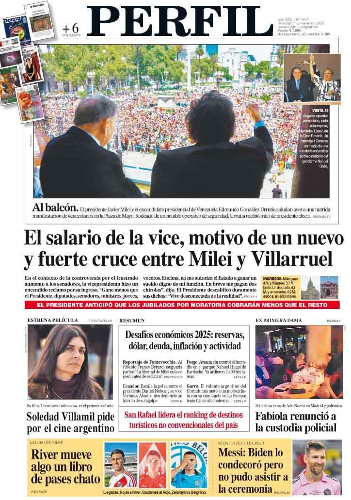 La tapa del Diario PERFIL del domingo 5 de enero de 2025