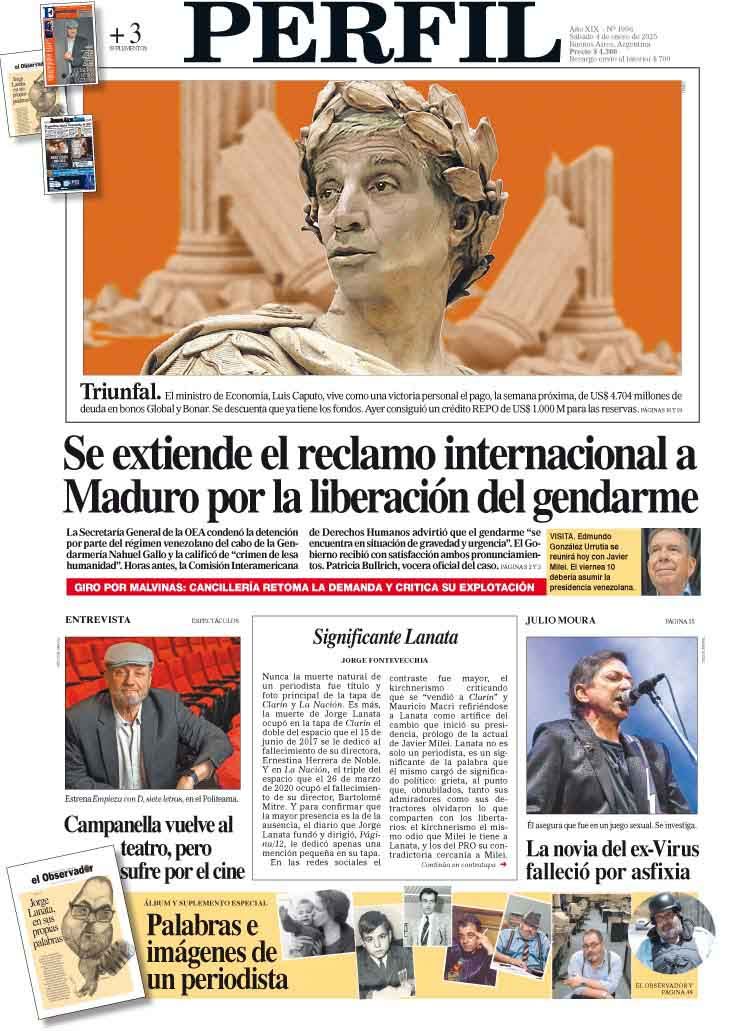 La tapa del Diario PERFIL del sábado 4 de enero de 2025