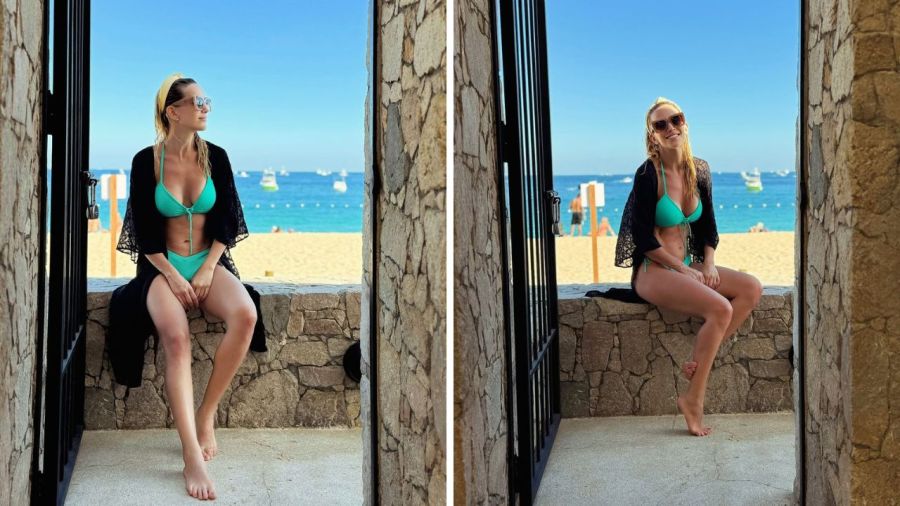 Luisana Lopilato lució un kimono negro con transparencias y encaje para la playa