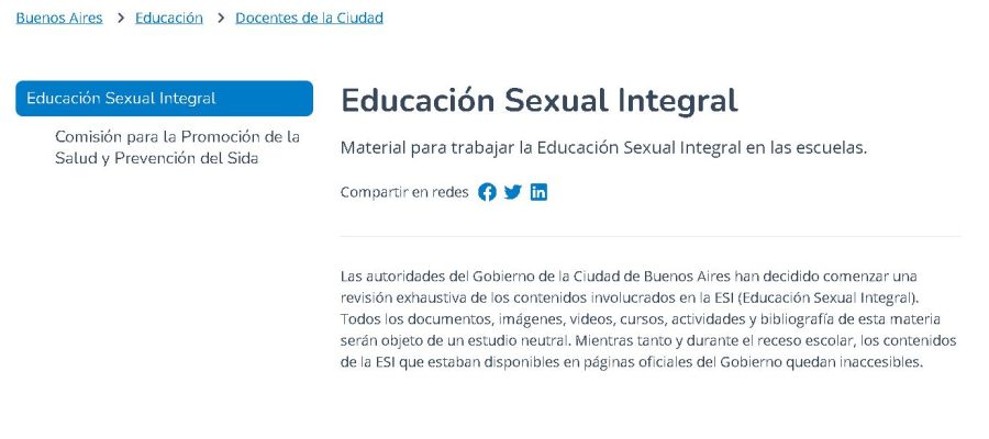 Comunicado del Gobierno de la Ciudad de Buenos Aires sobre la ESI