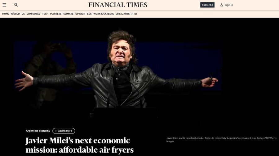 Javier Milei en el Financial Times