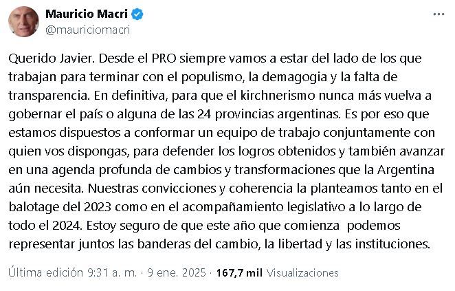 Tuit Mauricio Macri 1