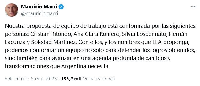 Tuit Mauricio Macri 2