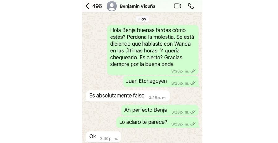 Benjamín Vicuña sobre el supuesto llamado a Wanda Nara