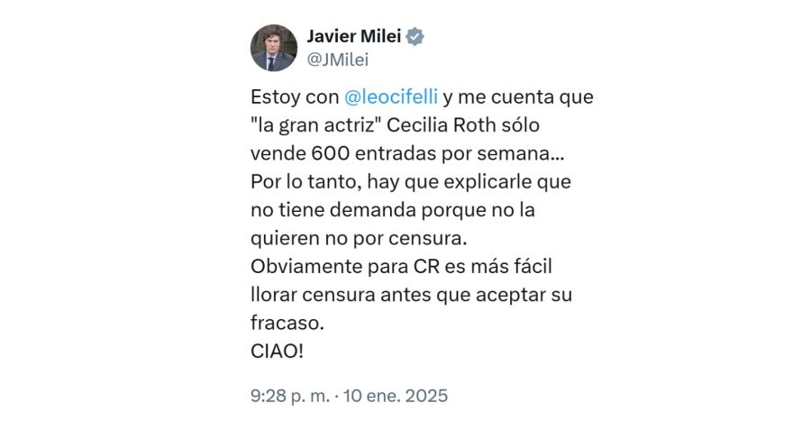 Javier Milei le respondió a Cecilia Roth