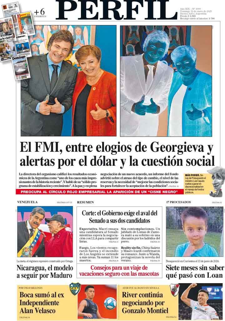 La tapa del Diario PERFIL del domingo 12 de enero de 2025