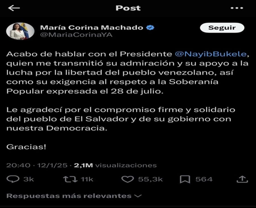 Tuit de María Corina Machado 