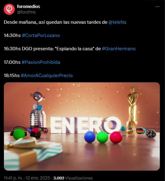 Cambios en la tarde de Telefe en enero de 2025