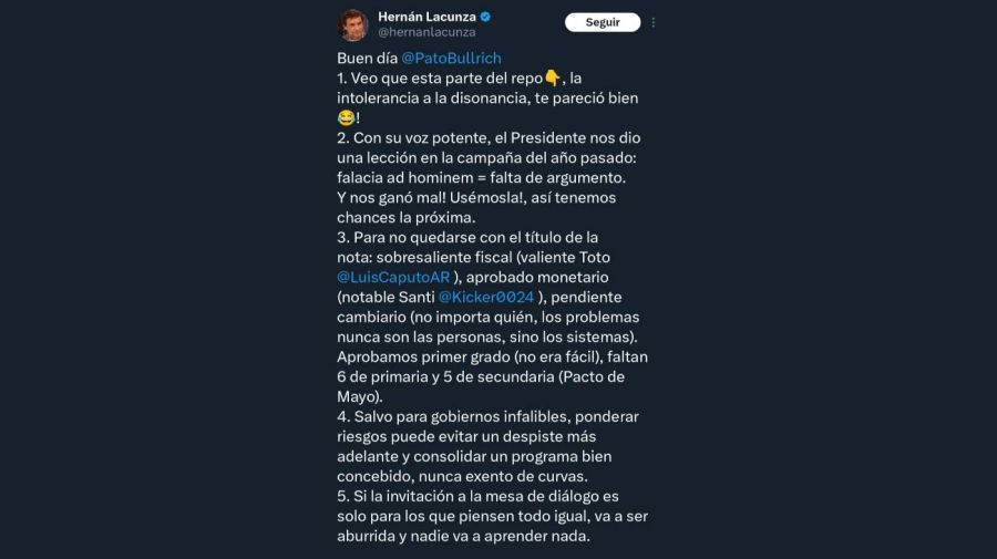 Tweet de Hernán Lacunza