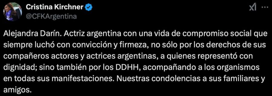 El mensaje de Cristina Kirchner a Alejandra Darín