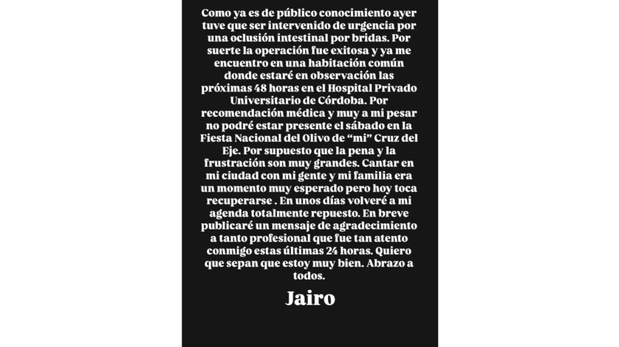 Jairo habló sobre su salud