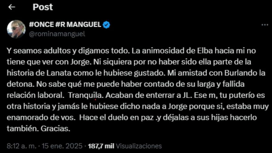 La letal respuesta de Romina Manguel a Elba Marchovecchio