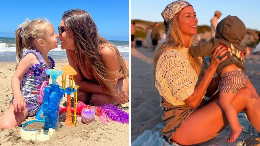 Pampita y Nicole Neumann en la playa con sus hijos 