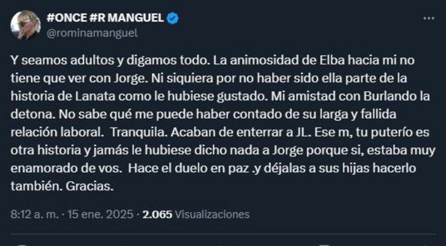 Respuesta de Romina Manguel a Elba Marcovecchio