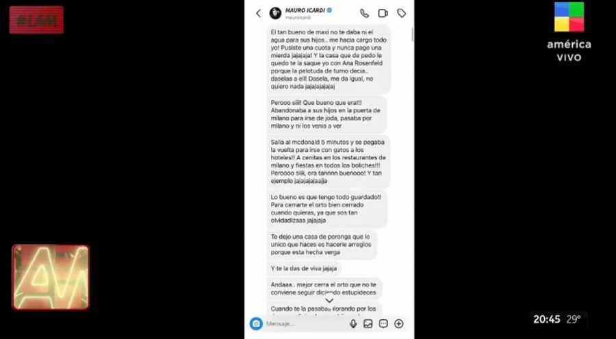 Captura mensaje de Mauro Icardi contra Maxi López