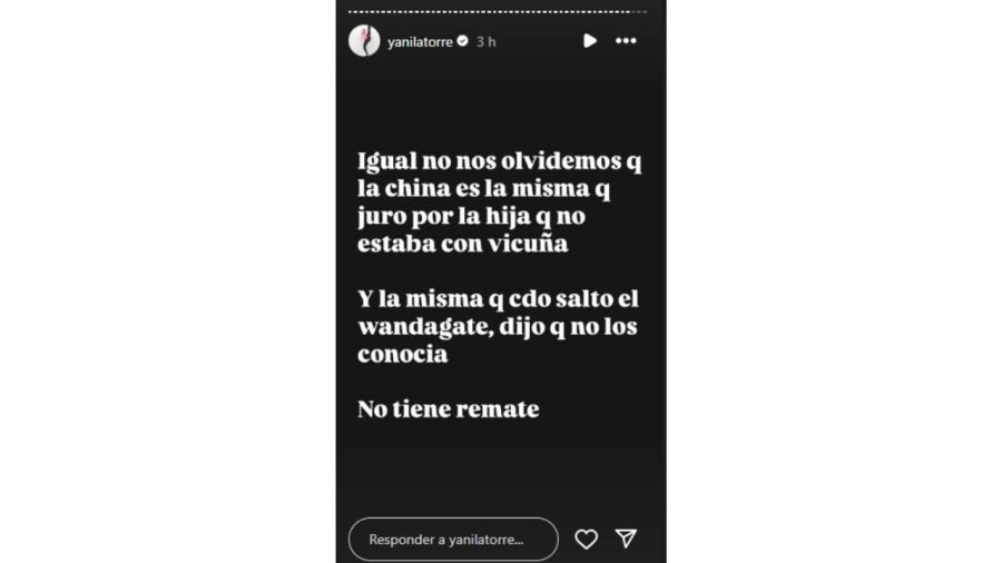 Las historias de Instagram de Yanina Latorre en donde le responde a la China