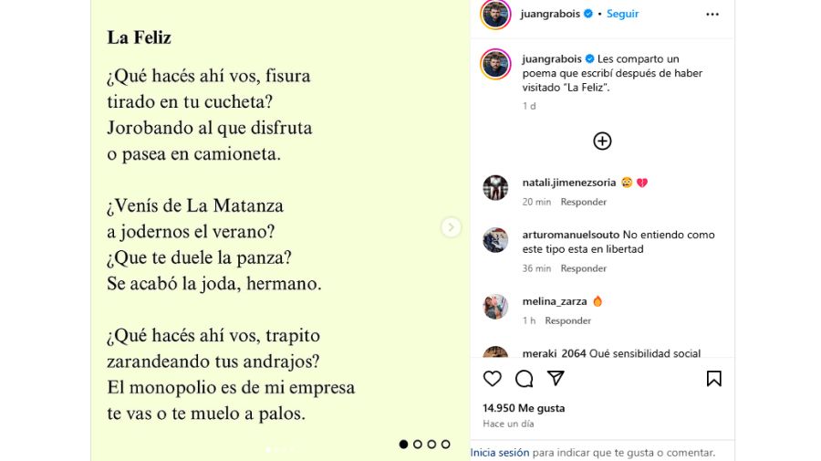 El curioso poema que Grabois le dedicó a Guillermo Montenegro.