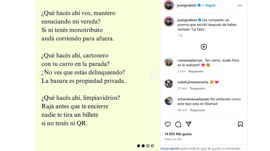 El curioso poema que Grabois le dedicó a Guillermo Montenegro.