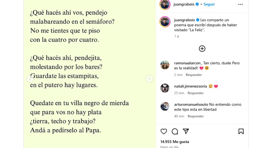 El curioso poema que Grabois le dedicó a Guillermo Montenegro.