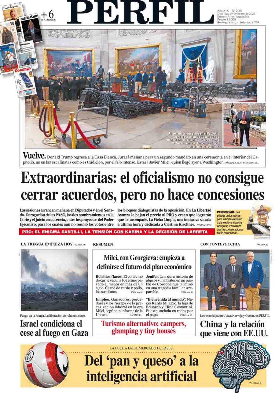 La tapa del Diario PERFIL del domingo 19 de enero de 2025