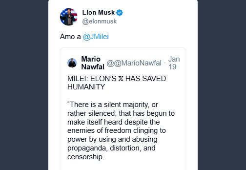 Musk, enamorado de Milei en X.