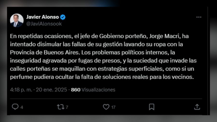 Tweet Javier Alonso contra CABA