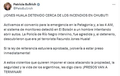 Patricia Bullrich sobre Jones Huala