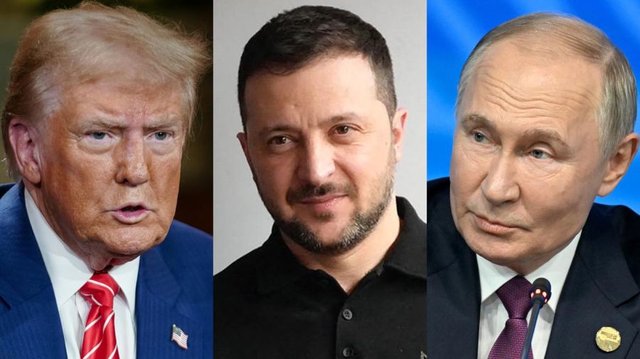 Donald Trump, Volodymyr Zelensky, y Vladimir Putin