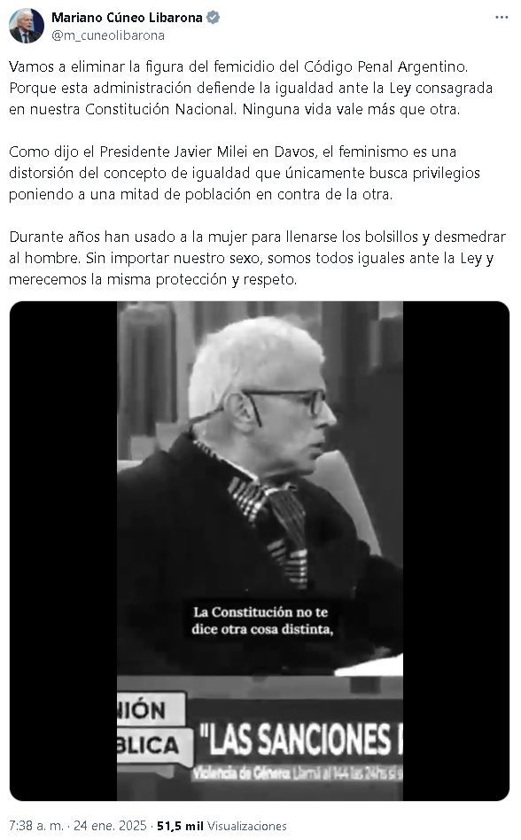 Tuit Libarona: El feminismo es una distorsión del concepto de igualdad