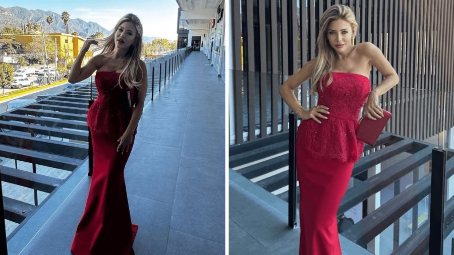 El increíble vestido rojo de Evangelina Anderson 