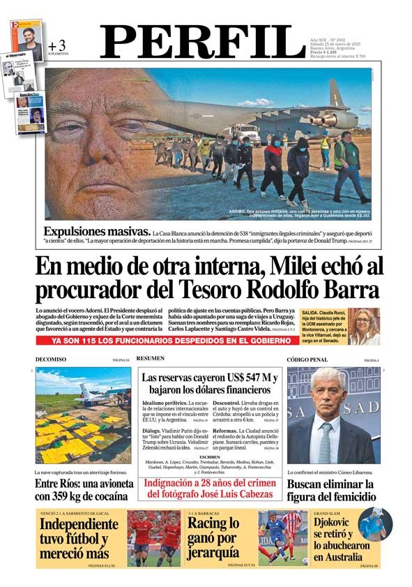 La tapa del Diario PERFIL del sábado 25 de enero de 2025