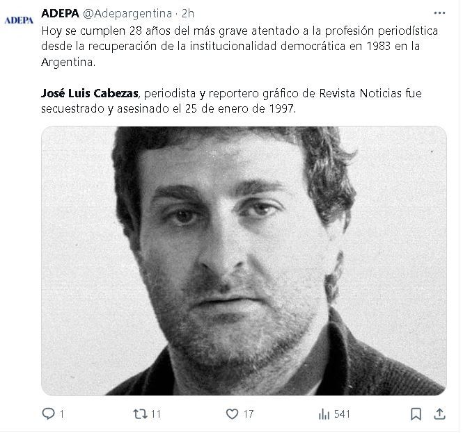 Tuit ADEPA José Luis Cabezas