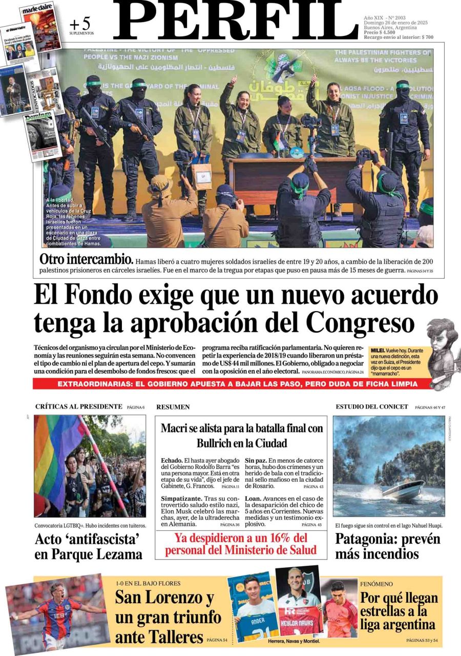 La tapa del Diario PERFIL del domingo 26 de enero de 2025