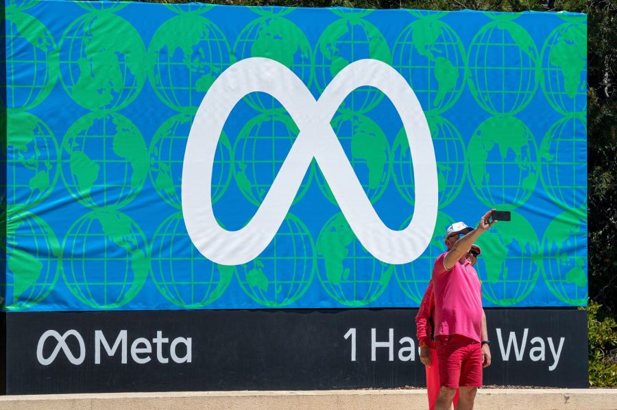 Signage outside the Meta headquarters in Menlo Park, California, US.