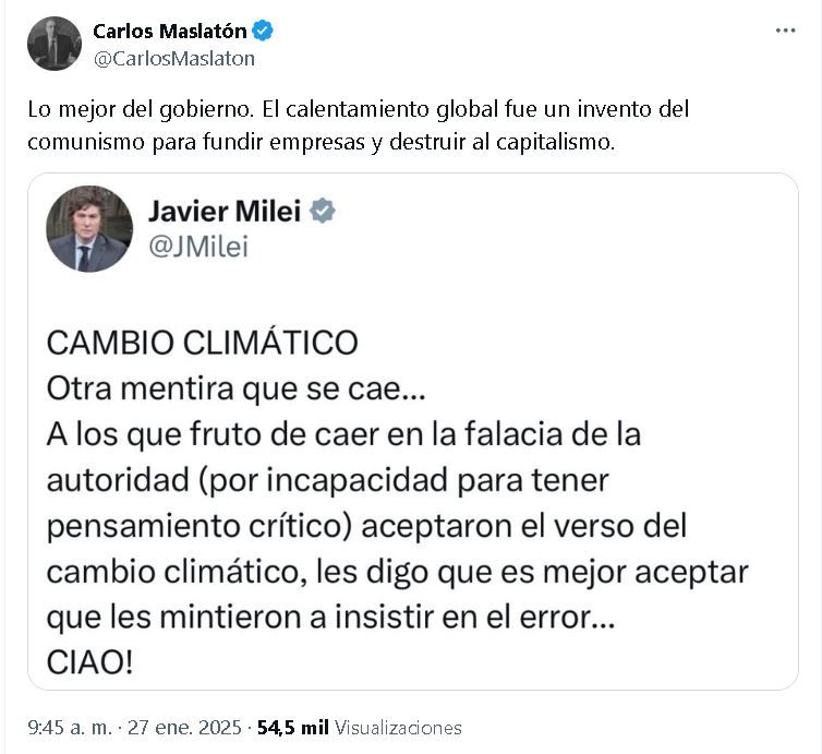 Tuit Carlos Maslaton sobre el cambio climático